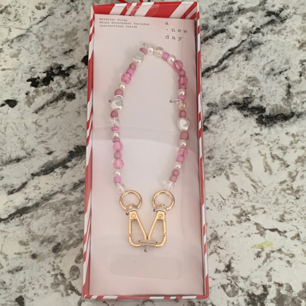 NEW- A New Day Pink and White Beaded Wristlet Strap w/Phone Attachment